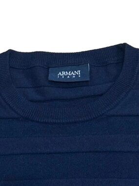 Armani Jeans Mens Navy Blue Sweater Ribbed Textured Knit Pullover Soft Medium